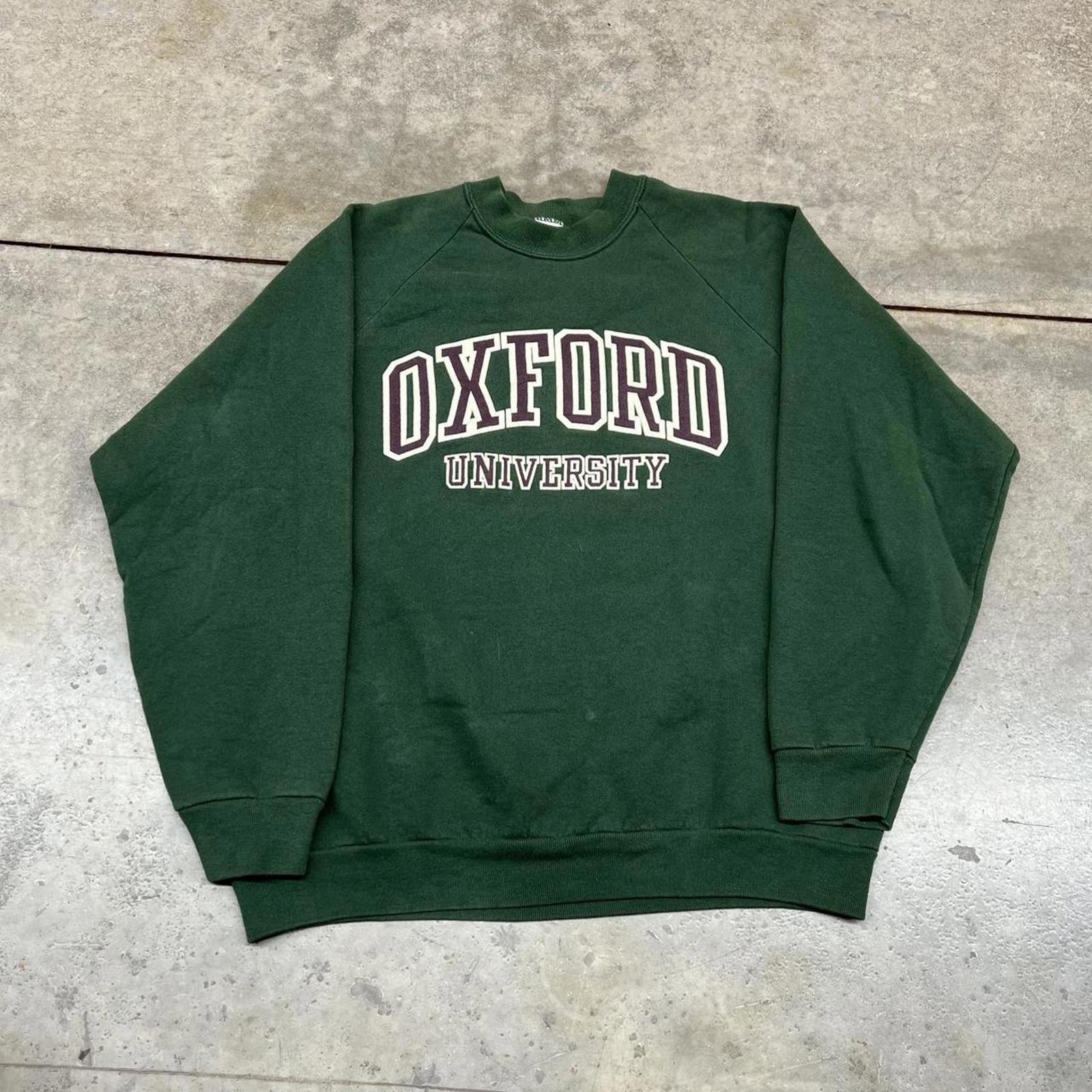 Vintage Oxford University Collegiate Green Spell Out Made In Usa Crewneck Large